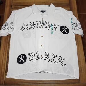 VINTAGE Johnny Blaze White Full Button Shirt - Size XL